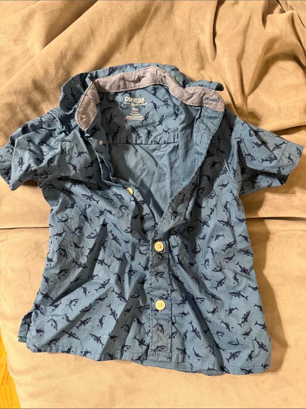 OshKosh B'gosh Blue Shark Print Short-Sleeve Button-Up Shirt